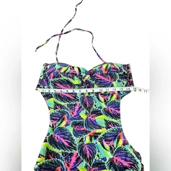 Top Model Multicolor Neon Tropical Adjustable One Piece Swimsuit Womens Size L - Picture 10 of 14